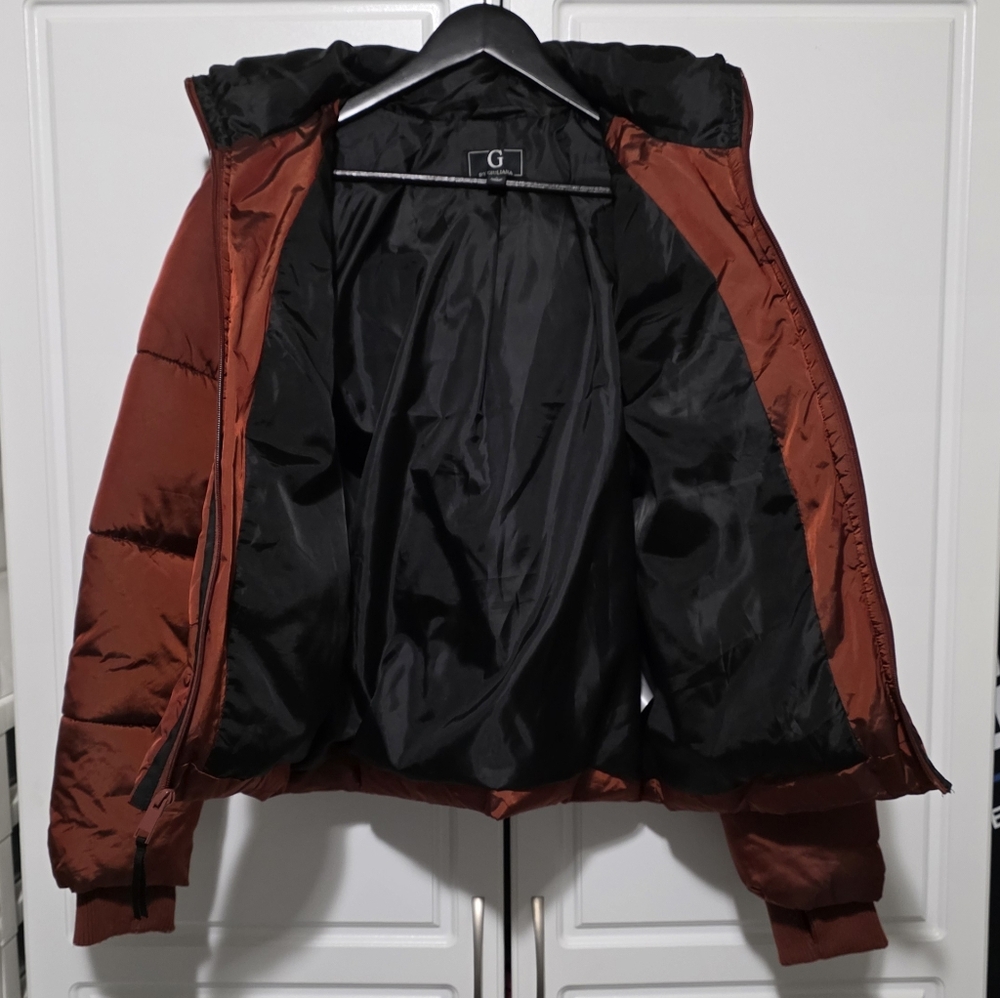 G by Guiliana Womens Puffer Jacket Zip Up Detachable Hoodie Copper Burnt Orange - Picture 3 of 15